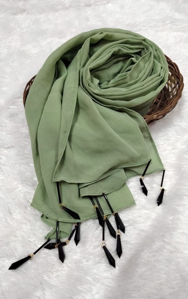 Embellished Georgette Women Green Scarf, Stole-image-42