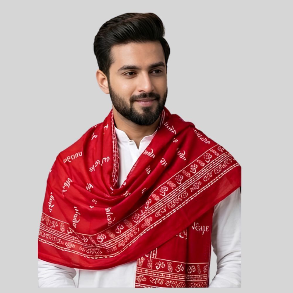 fabricium Printed, Self Design Pure Cotton Men Red Scarf, Stole-picture-19
