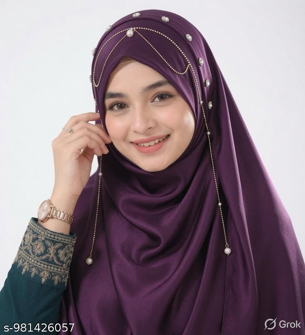 modestyhub Embellished Cotton Viscose Blend Women Purple Scarf, Fancy Scarf-picture-34