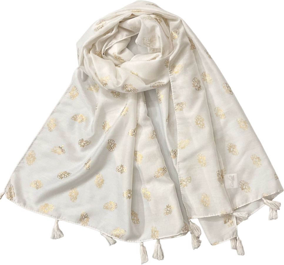 Printed Polycotton Women White Stole-image-36