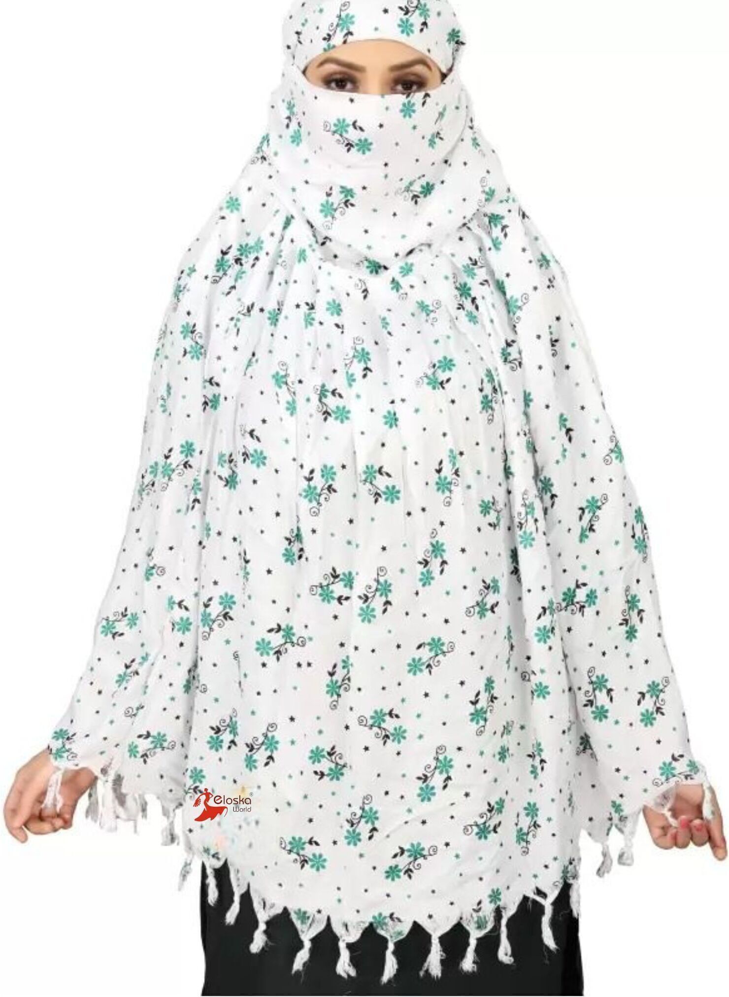 Printed Cotton Blend Women White Bluetooth Scarf, Fancy Scarf, Scarf, Stole, Faux Turtleneck Neck Cover