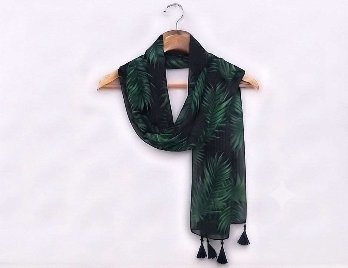 Floral Print Chiffon Women Light Green, Black Stole-image-42