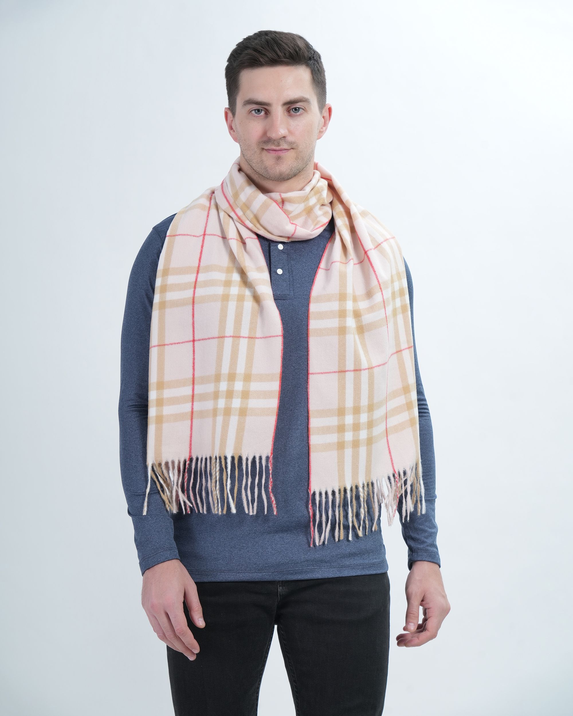 life and style Checkered Wool Blend Men Pink Scarf-picture-35