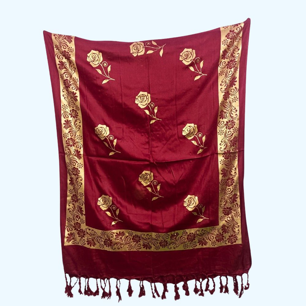 Floral Print, Graphic Print, Printed Rayon Women Maroon Scarf, Stole, Fancy Scarf-image-19
