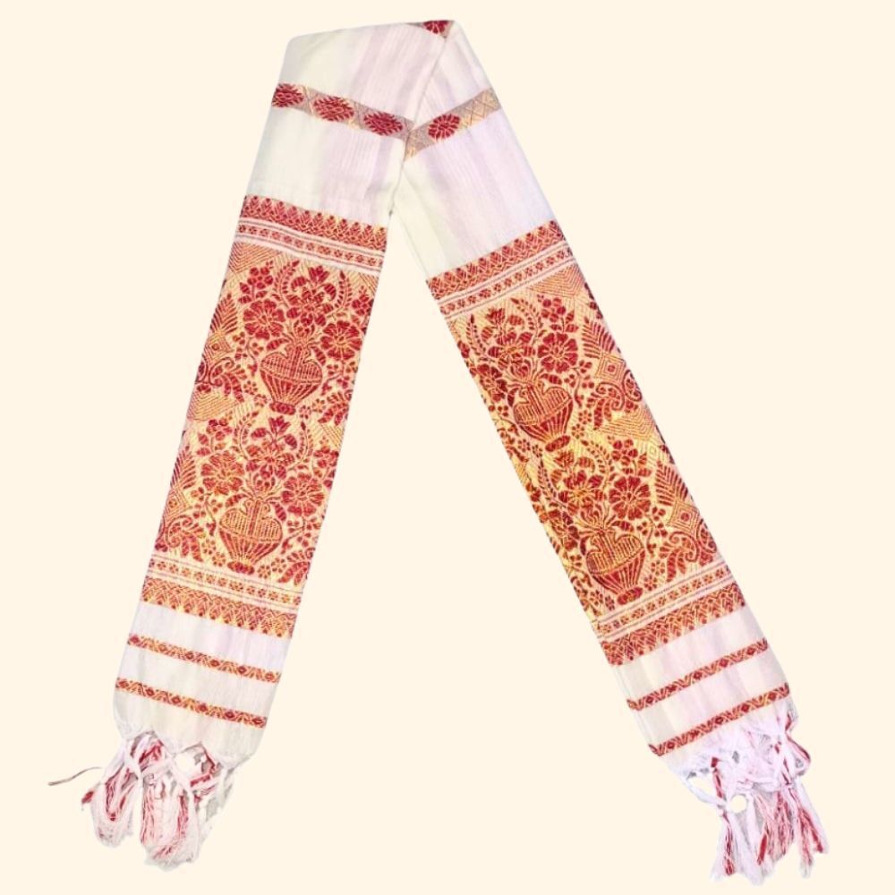 fabricium Woven, Self Design Polycotton Men Beige, Red Fancy Scarf, Scarf, Stole-picture-31