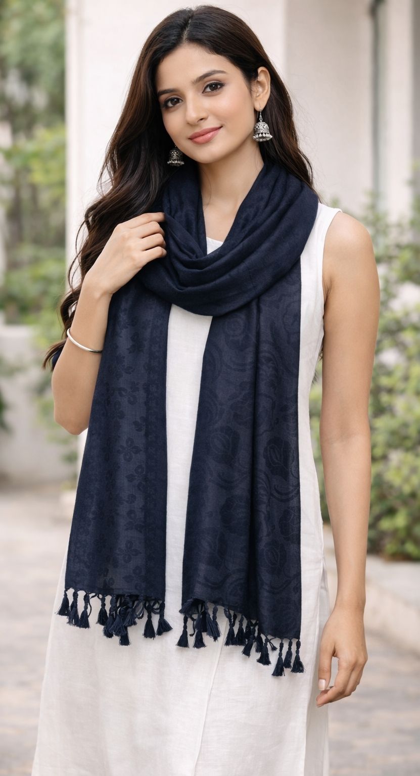 Self Design Rayon Women Black Stole