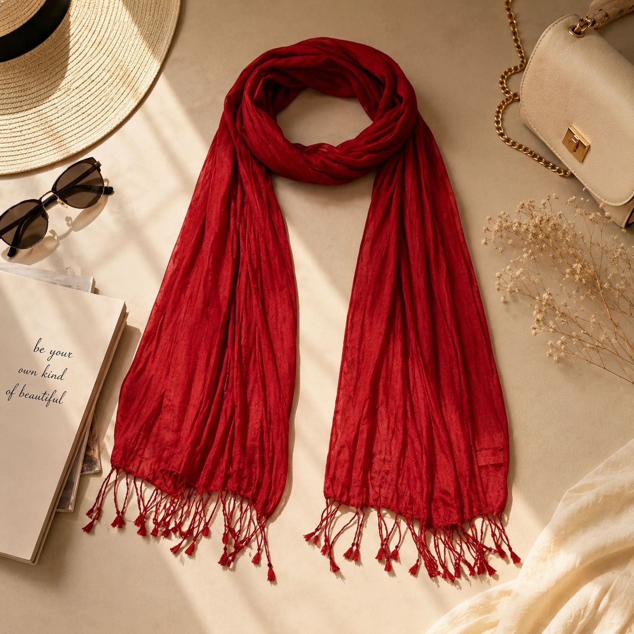 Solid Rayon Women Red Scarf, Stole-image-28