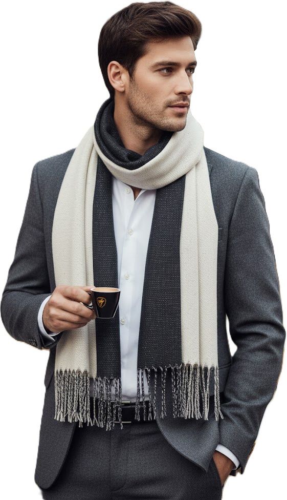 Solid Cotton Blend, Wool Blend, Polyester Men Black, Beige Scarf, Fancy Scarf, Stole