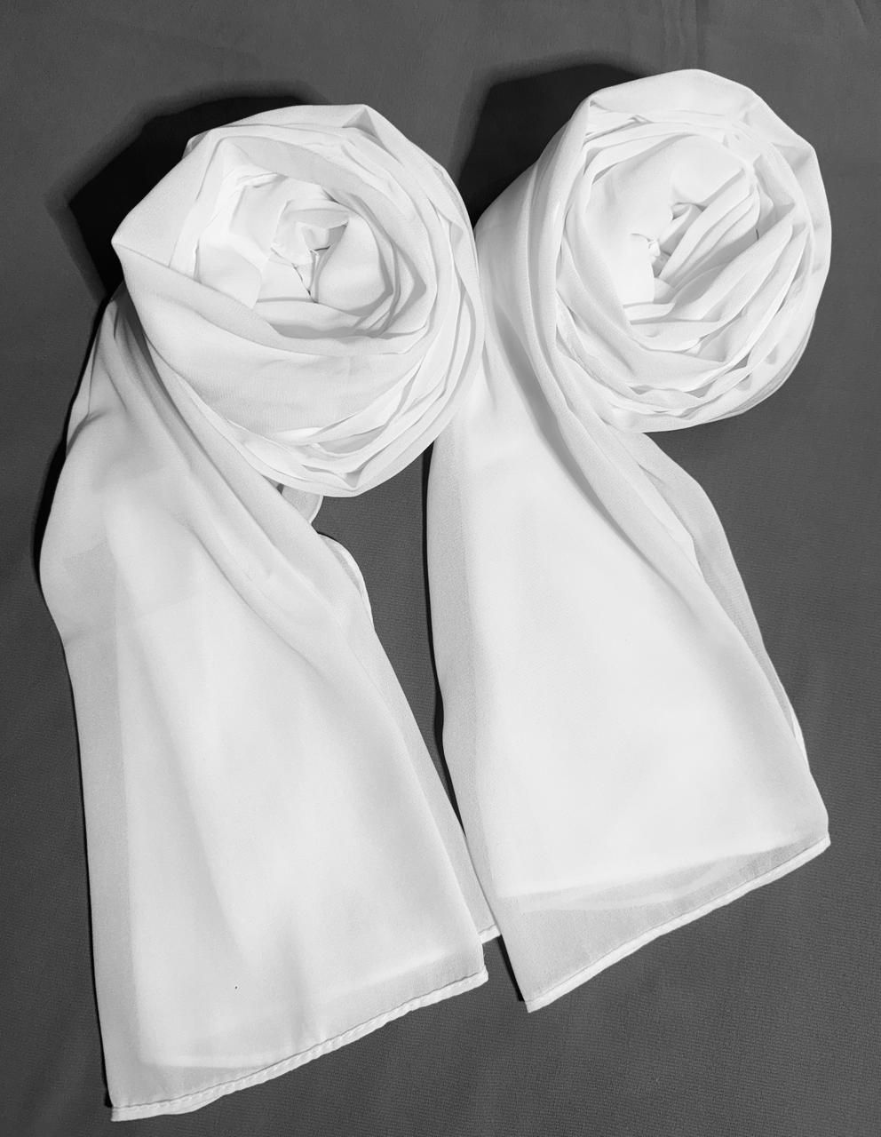 ashfashion Solid Georgette Women White Stole-picture-12