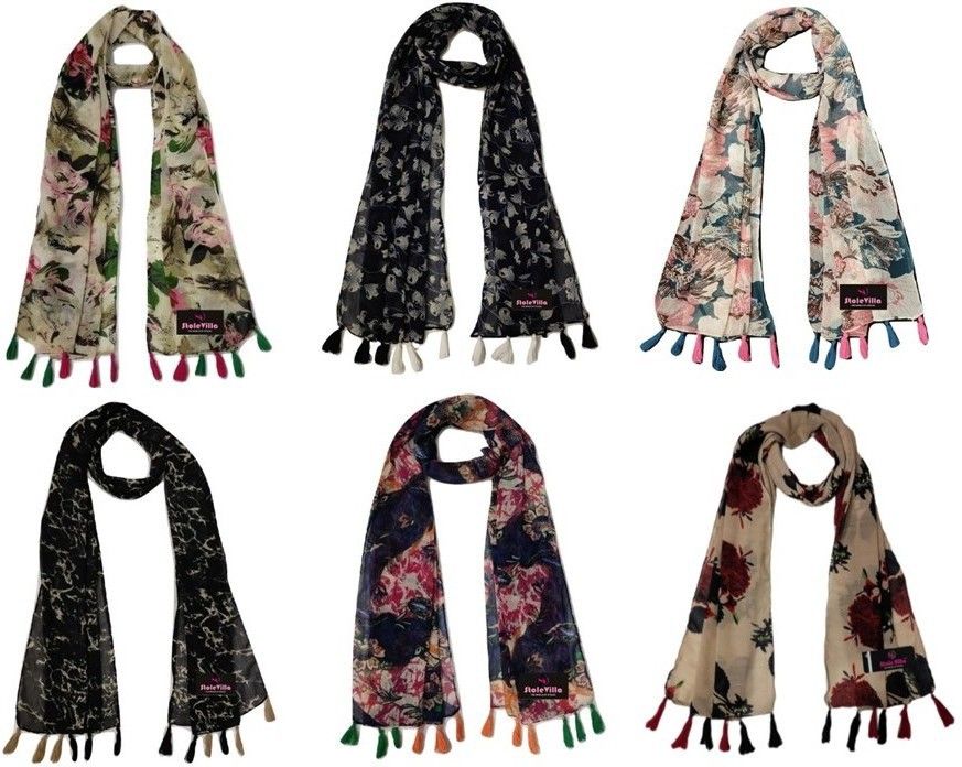 stolevilla Printed Chiffon Women Multicolor Scarf, Stole, Fancy Scarf-picture-16