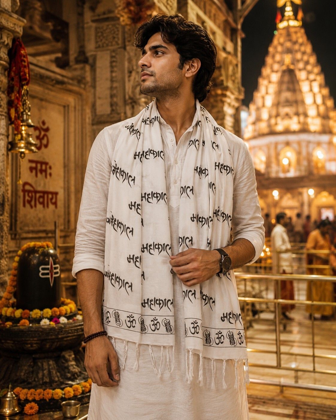 fabricium Printed Rayon Men White Stole-picture-40