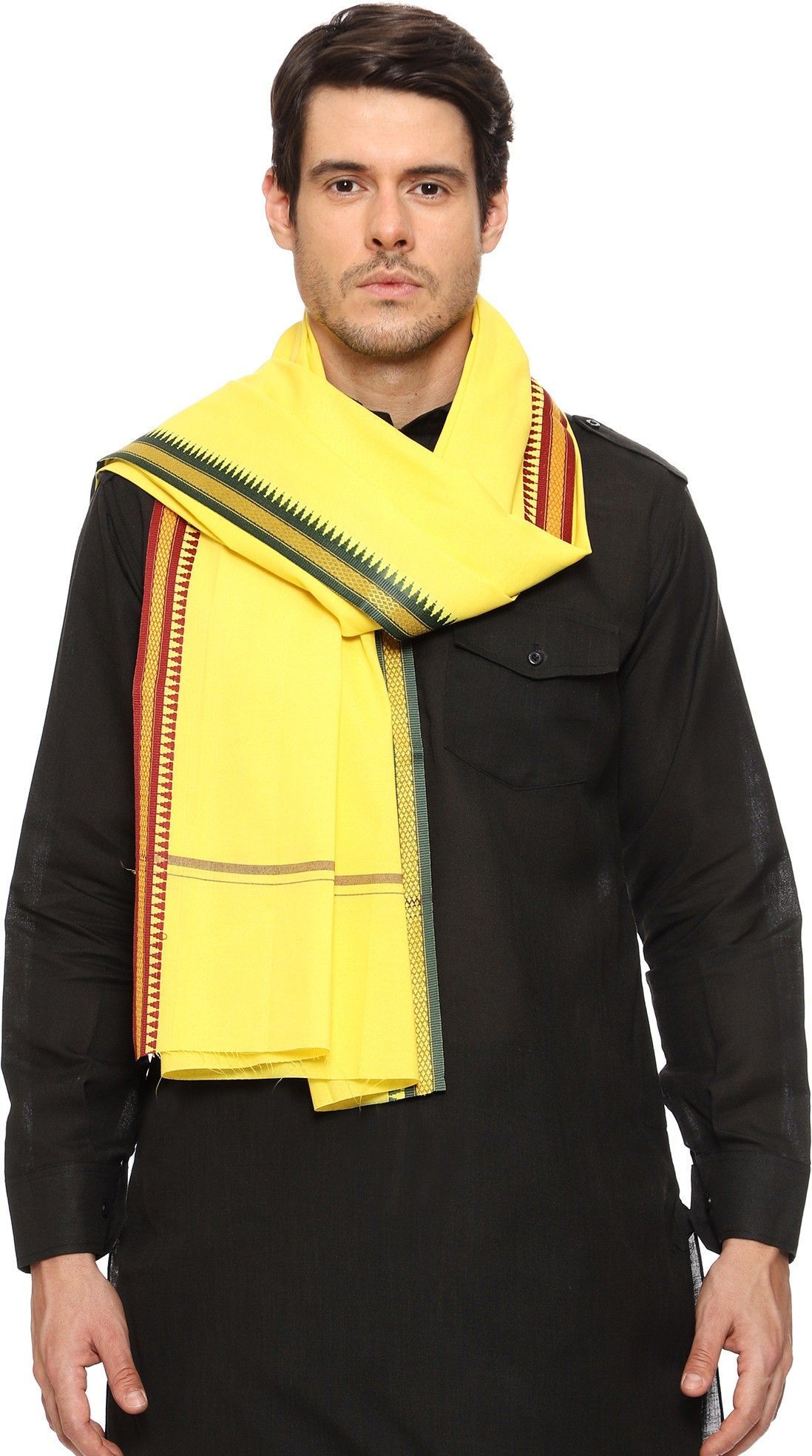 house of common Embroidered Cotton Blend Men Yellow Scarf-picture-27