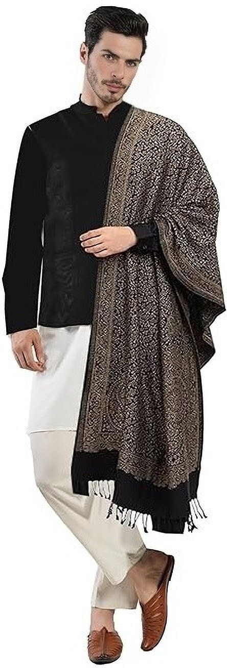 Floral Print Wool Blend Men Black Stole-image-8