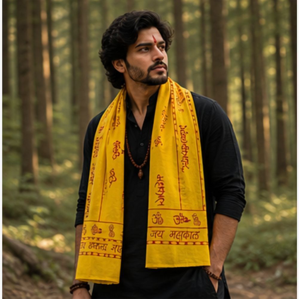fabricium Printed, Self Design Pure Cotton Men Yellow Scarf, Stole-picture-32