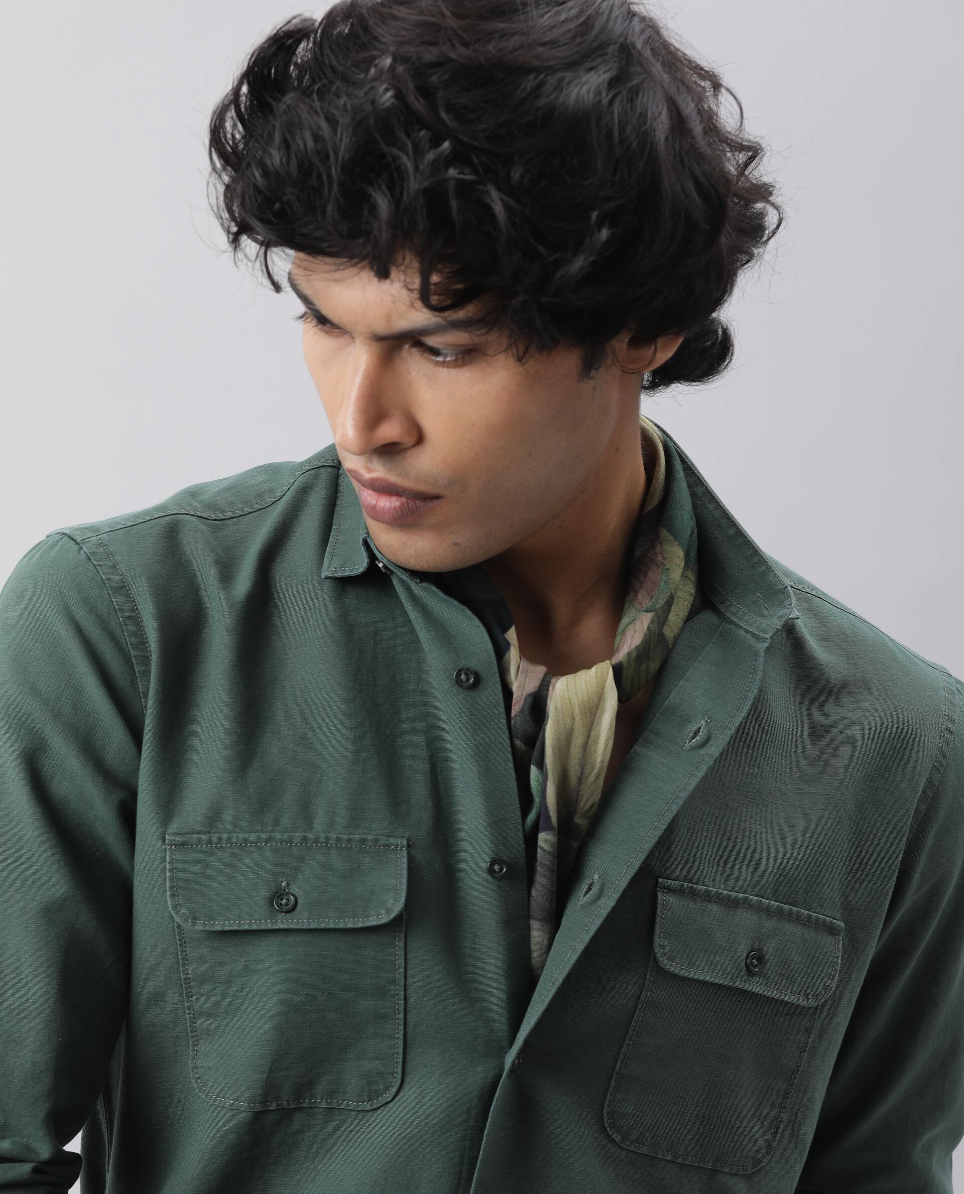 Solid Cotton Blend Men Green Scarf