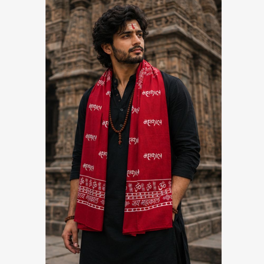 fabricium Printed, Self Design Pure Cotton Men Red Scarf, Stole-picture-34
