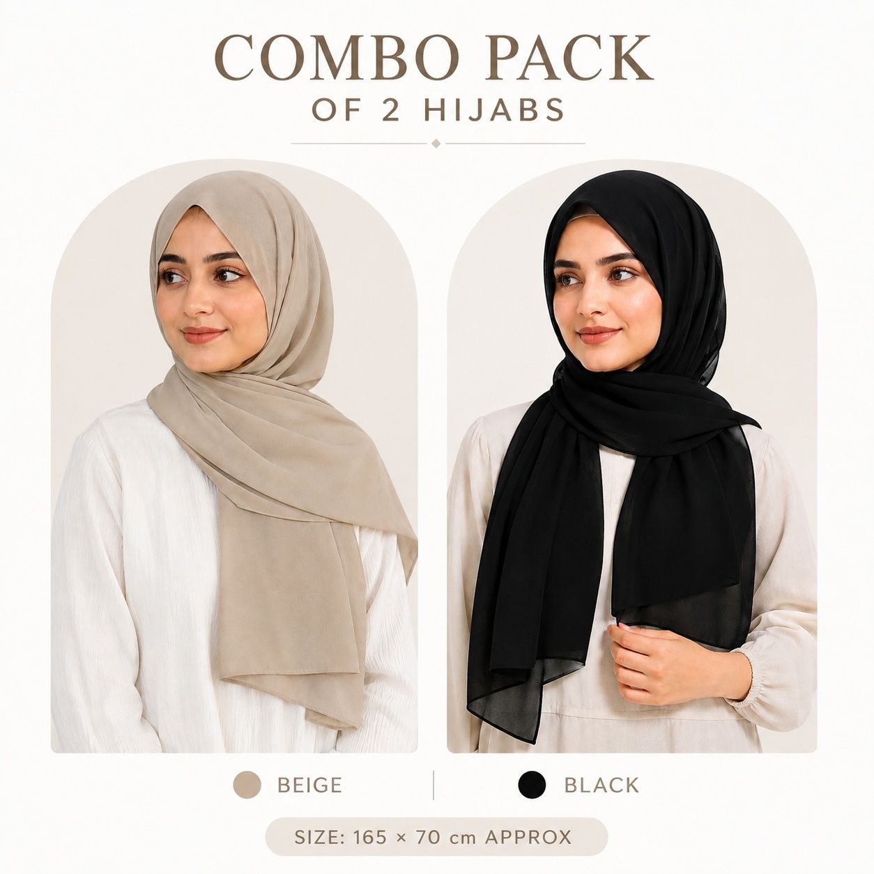 gemnglazze Solid Georgette Women Beige, Black Fancy Scarf, Scarf, Stole-picture-0