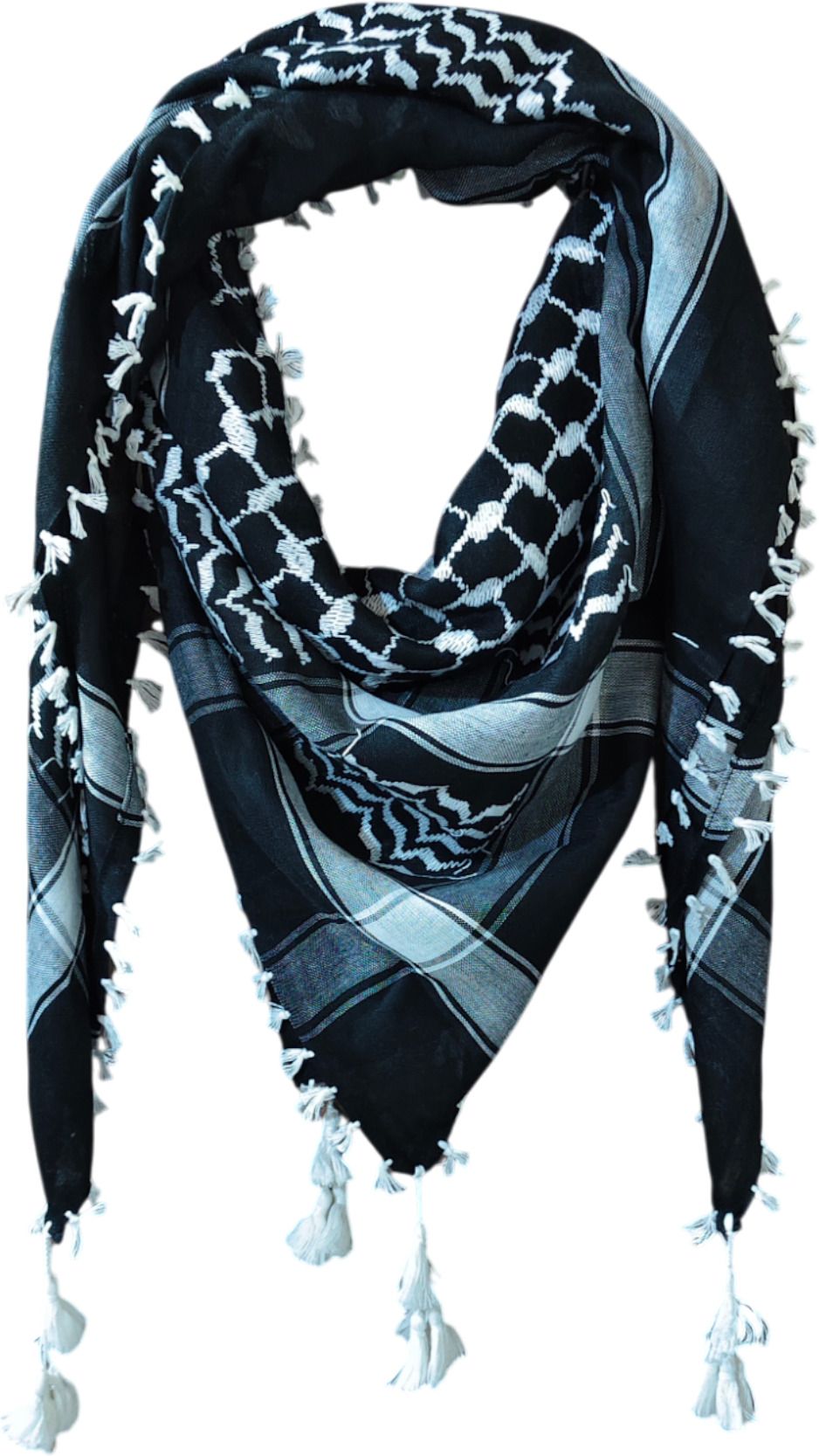Checkered Poly Silk Men White, Black Scarf