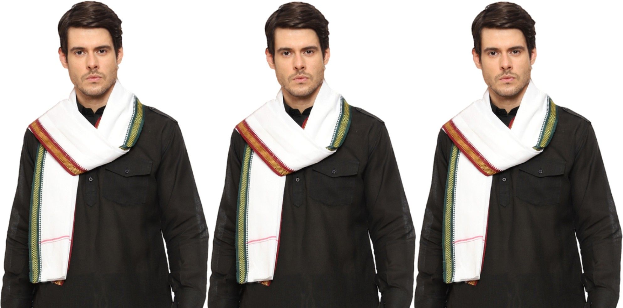 ahmadun Embroidered Cotton Blend Men White Scarf-picture-31