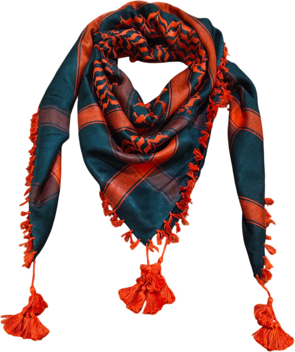 Checkered Cotton Blend Men Black, Orange Scarf-image-7