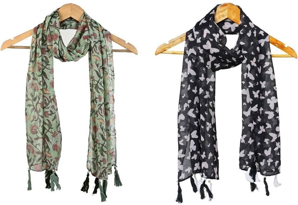 Printed Chiffon Women Multicolor Scarf, Stole, Fancy Scarf-image-31