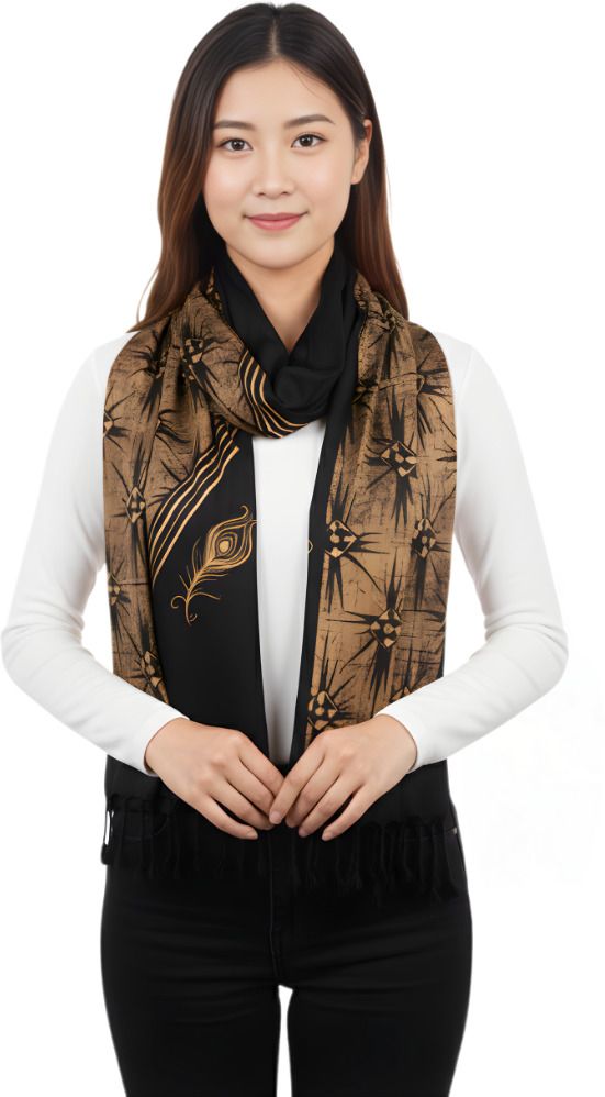 Printed Rayon Women Black Scarf, Stole, Fancy Scarf-image-10