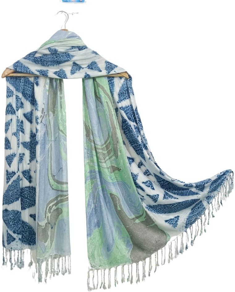 Printed Rayon Women Blue Stole