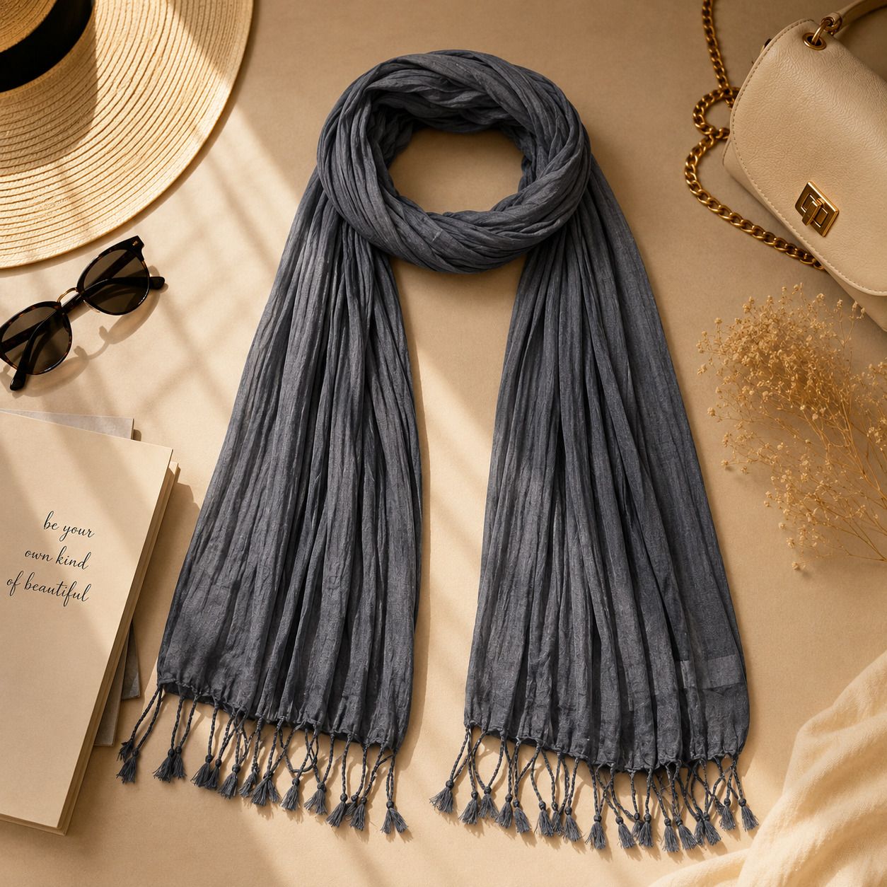 fabricium Solid Rayon Women Grey Scarf, Stole-picture-14