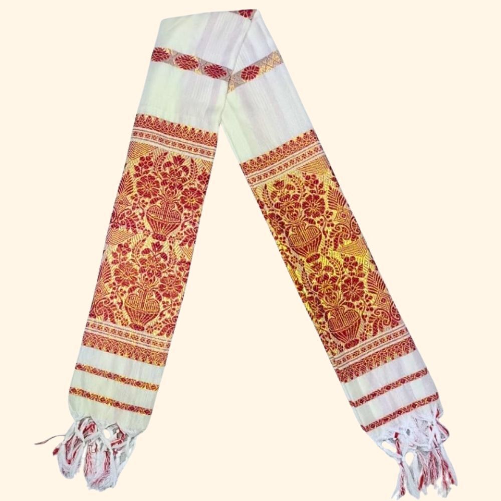 fabricium Woven, Self Design Polycotton Men Beige, Red Fancy Scarf, Scarf, Stole-picture-15