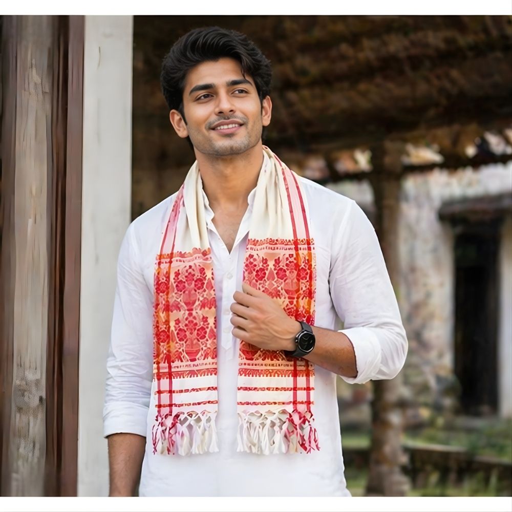 fabricium Self Design, Woven Polycotton Men Red, Beige Fancy Scarf, Scarf-picture-14