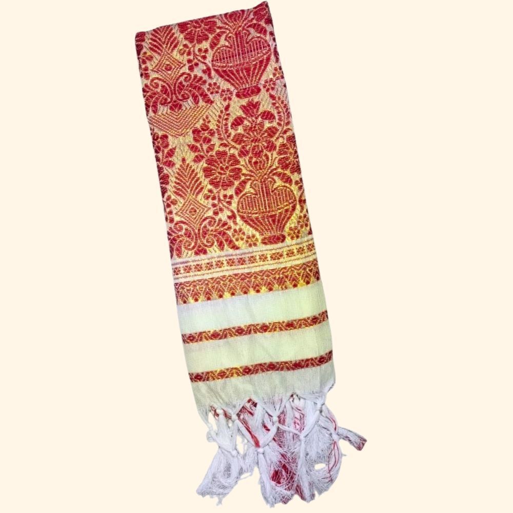 Woven, Self Design Polycotton Men Beige, Red Fancy Scarf, Scarf, Stole-image-8
