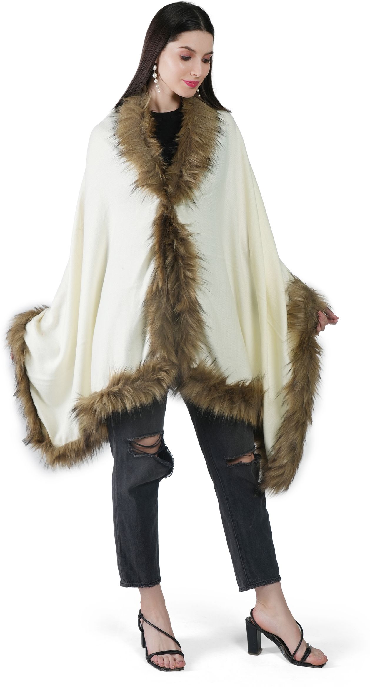 Solid Wool Blend Women White Stole-image-23