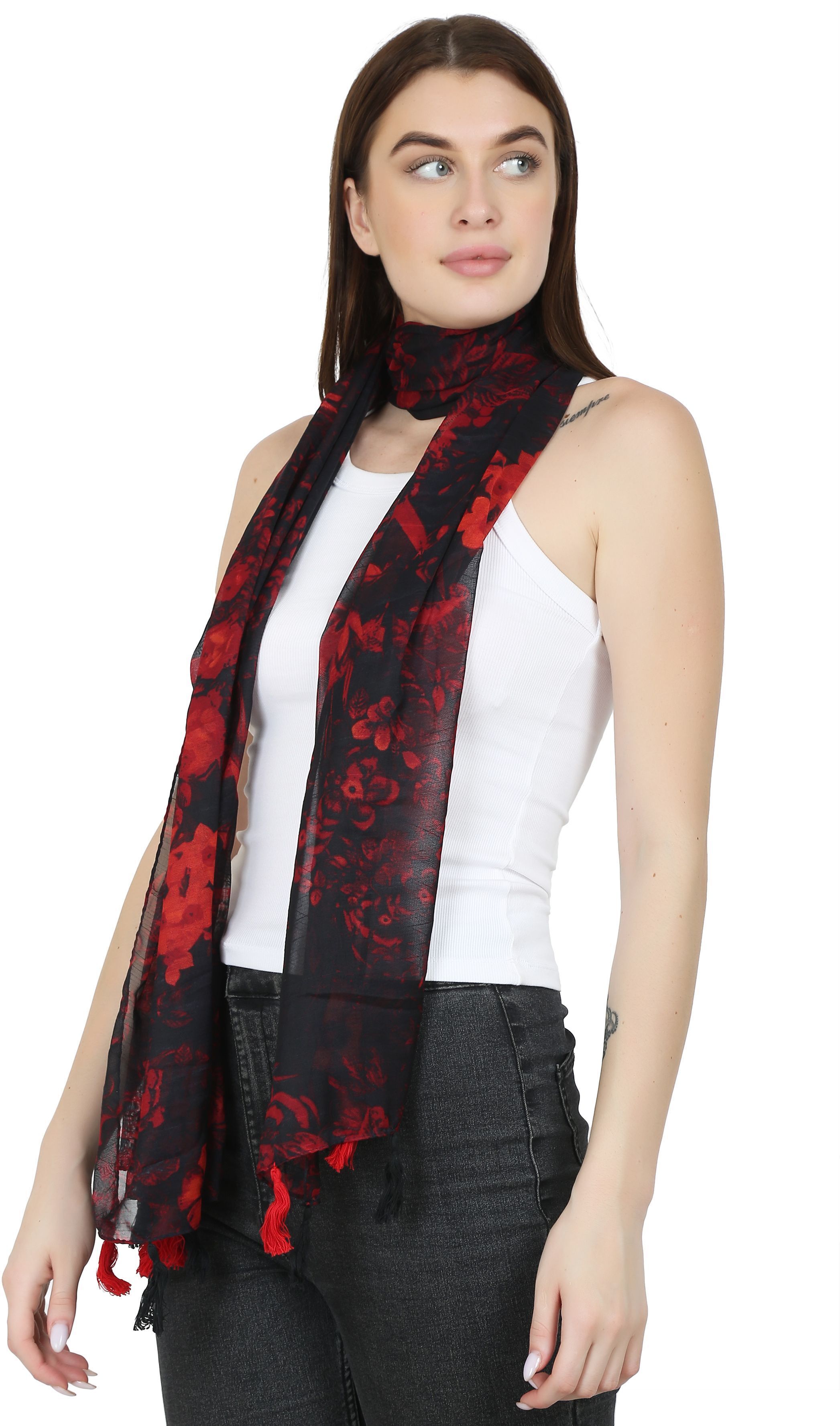 mss Printed Chiffon Women Multicolor Stole, Scarf, Fancy Scarf-picture-14
