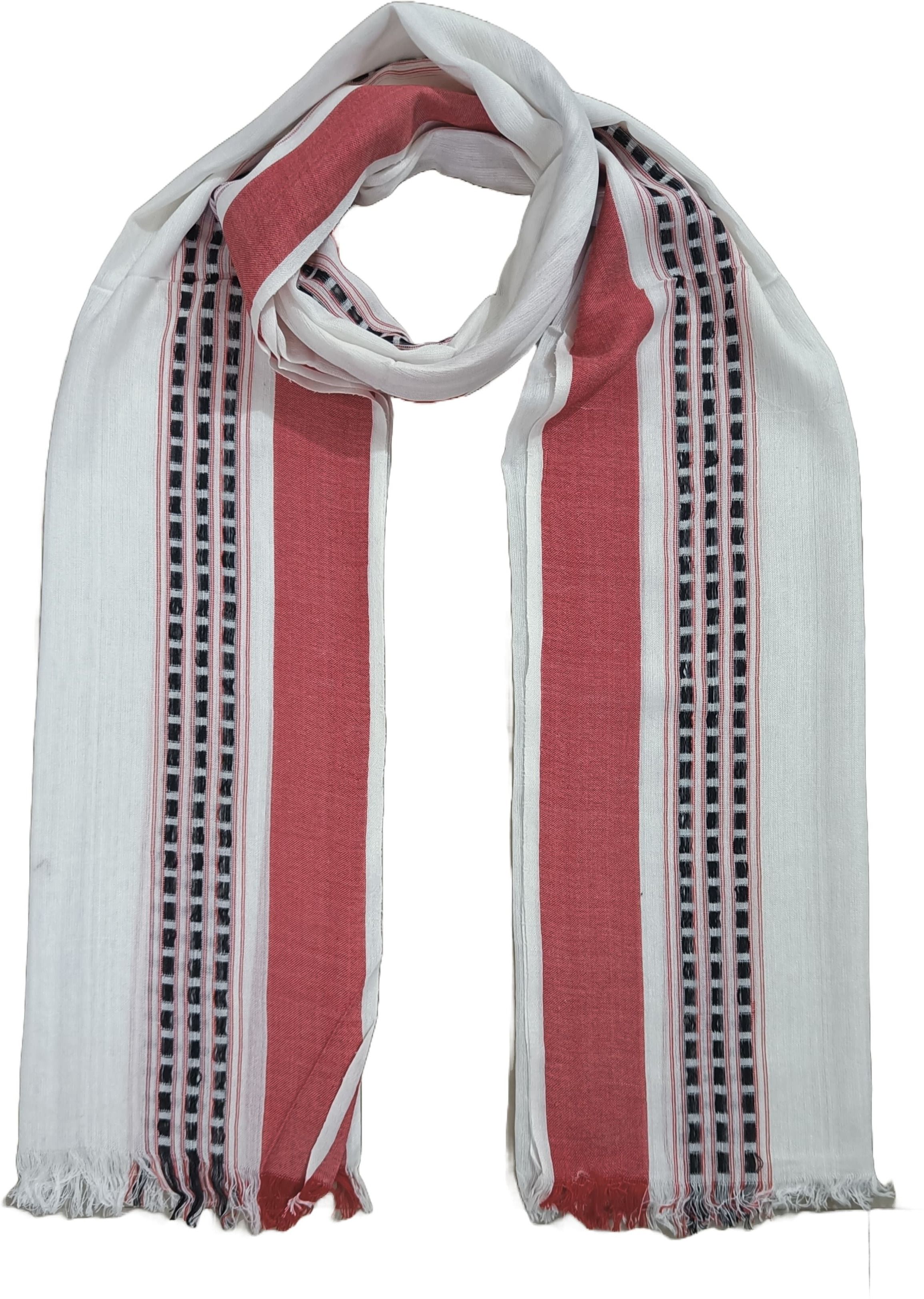 Striped Pure Cotton Men White Scarf
