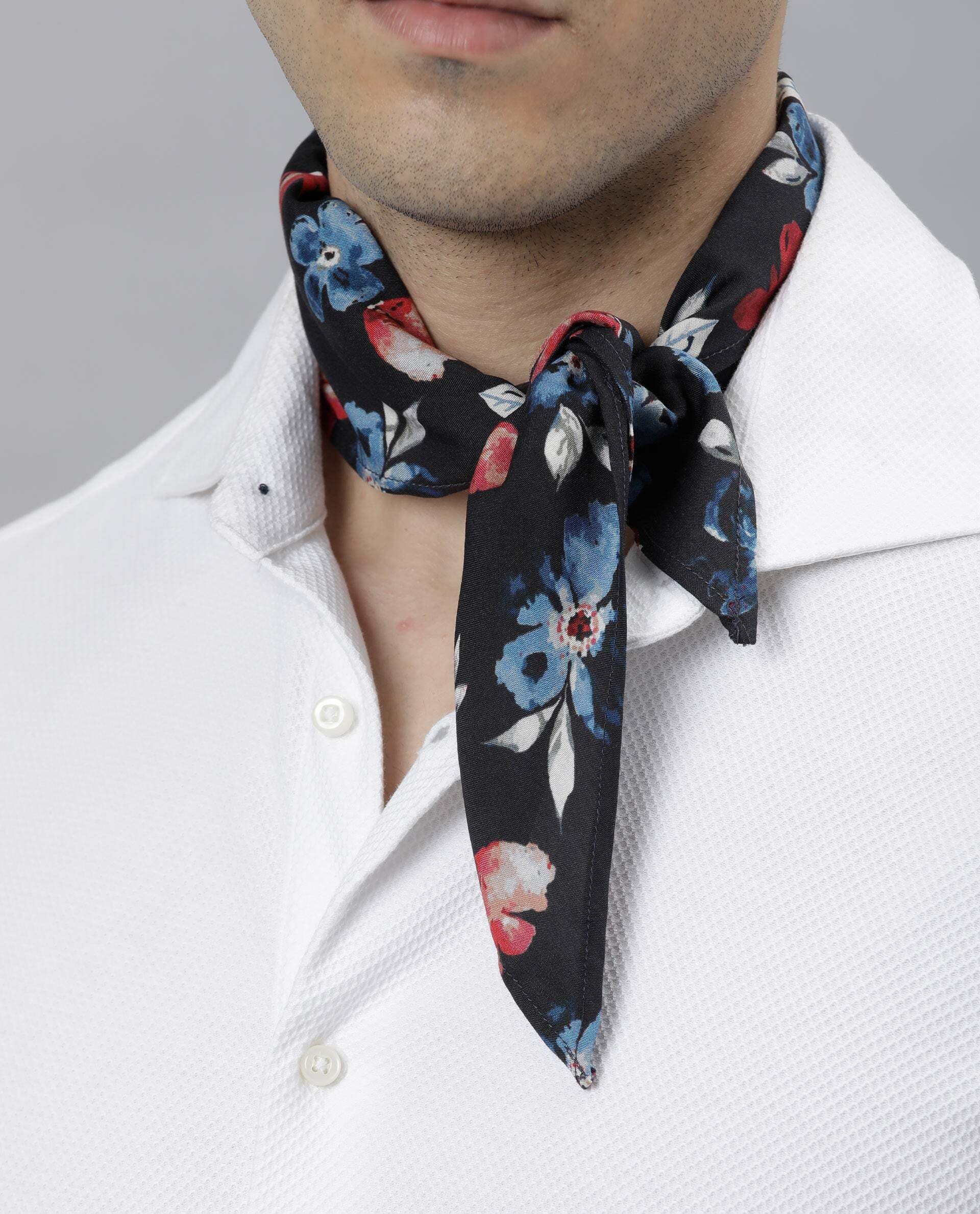 Printed Cotton Blend Men Dark Blue Scarf