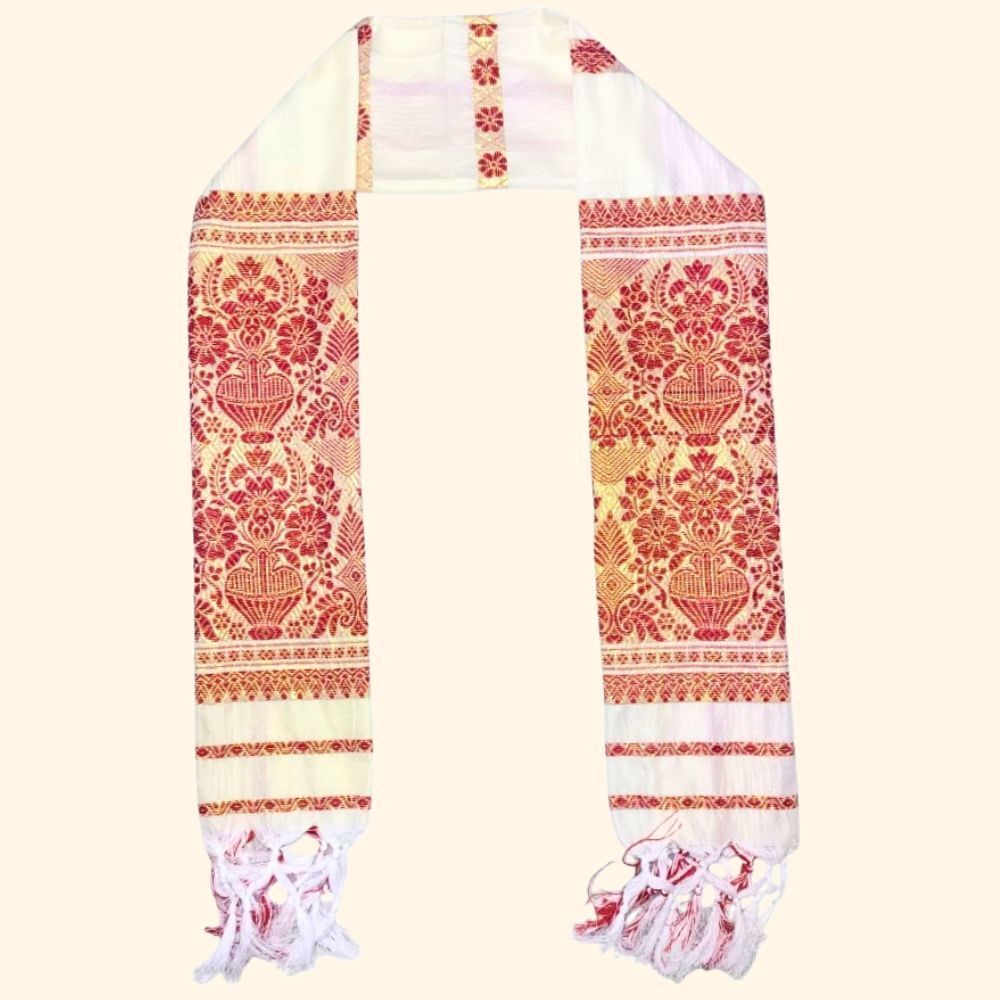 fabricium Woven, Self Design Polycotton Men Beige, Red Fancy Scarf, Scarf, Stole-picture-25