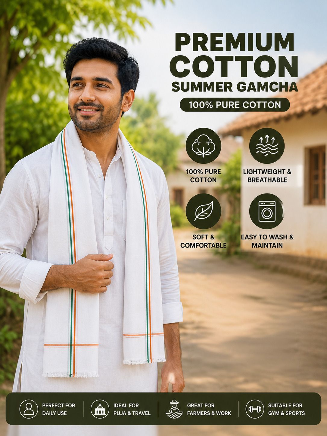 Solid Pure Cotton Men White Scarf-image-15