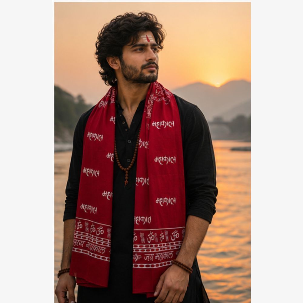 fabricium Printed, Self Design Pure Cotton Men Red Scarf, Stole-picture-24