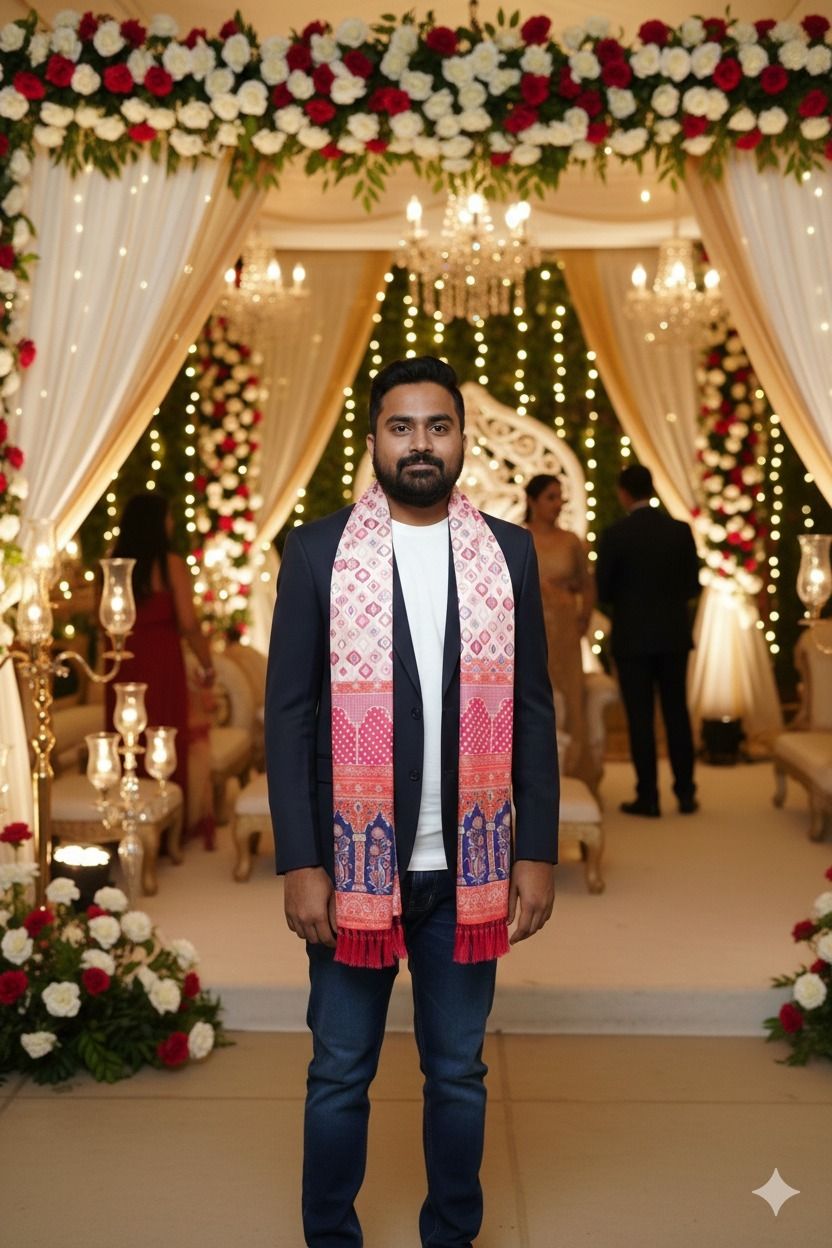 Printed Silk Men Blue Stole-image-33