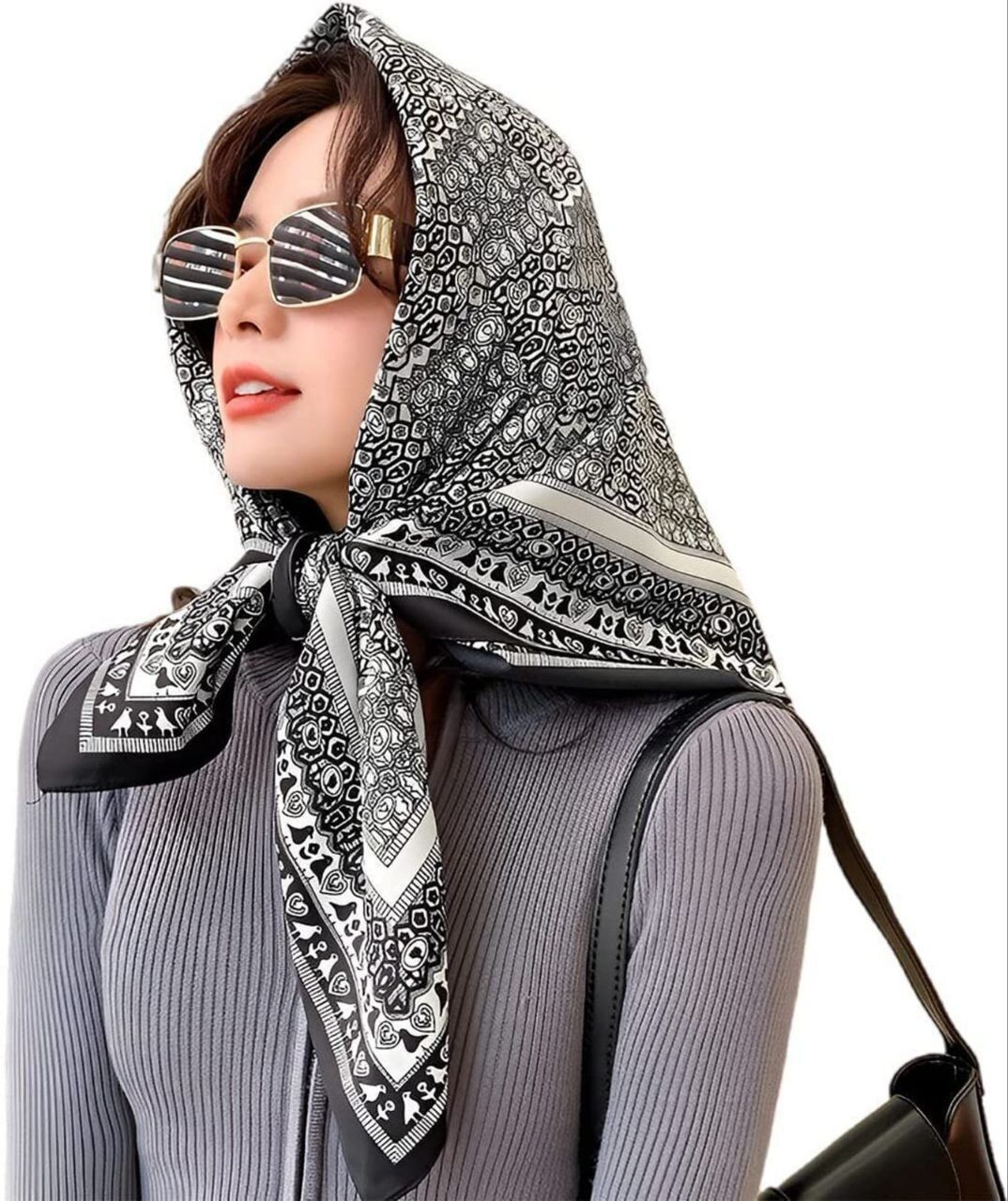 Printed Satin Blend Women Black Scarf-image-18