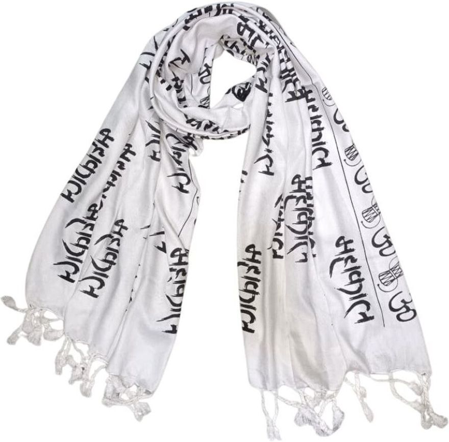 Printed, Self Design Rayon Men White Stole-image-25
