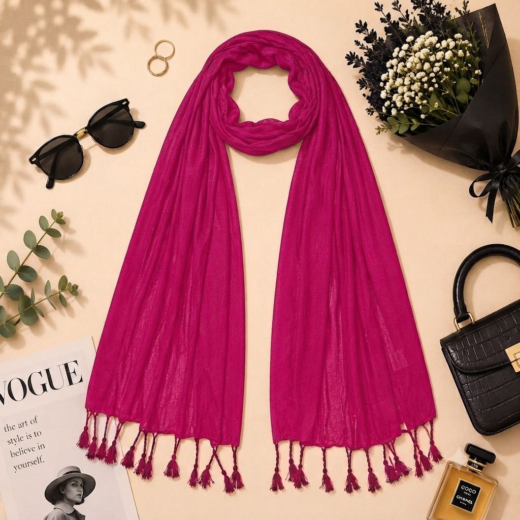 fabricium Solid Rayon Women Pink Scarf, Stole-picture-19