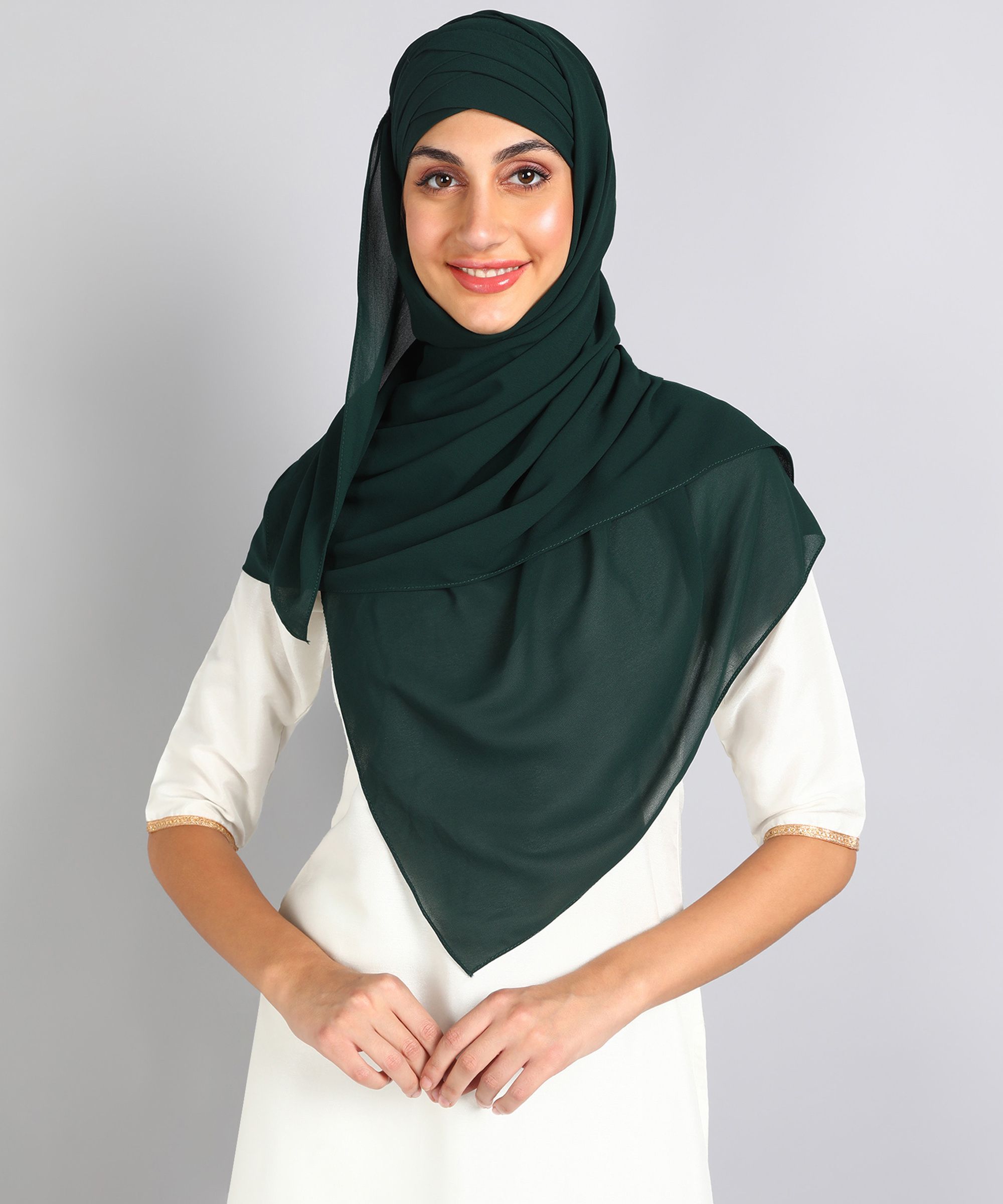 Solid Georgette Women Green Scarf, Stole, Fancy Scarf-image-38