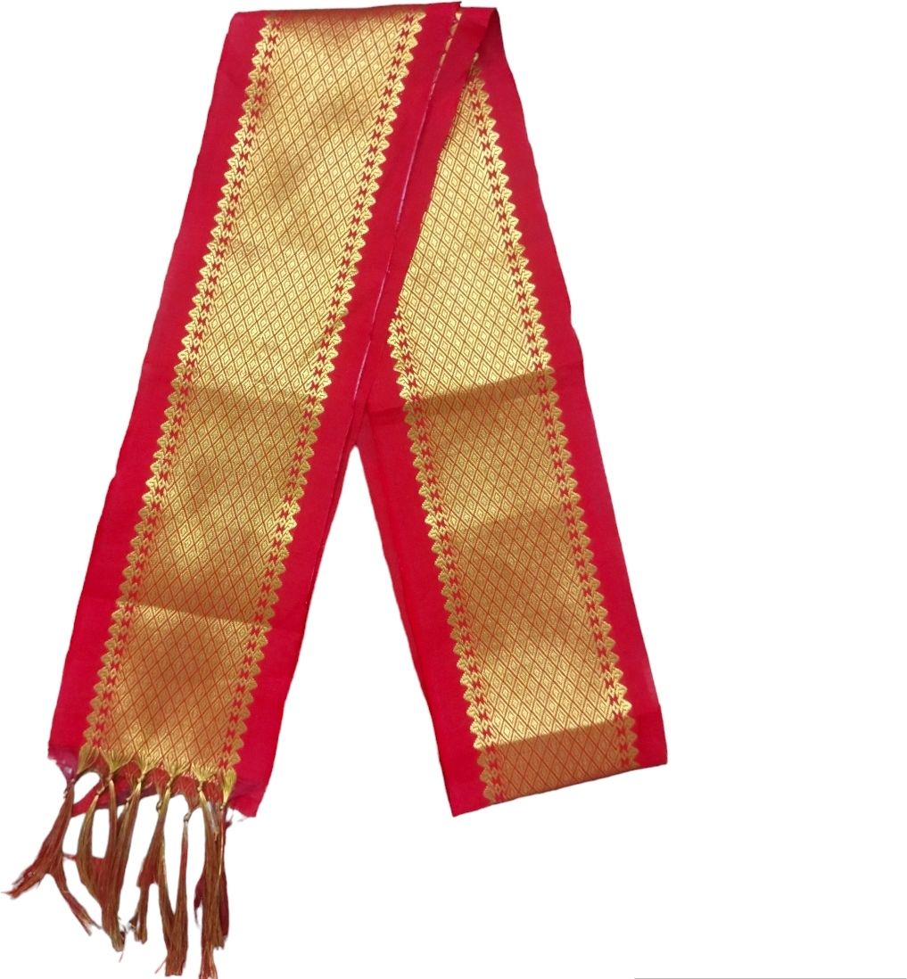Self Design Polyester, Silk Men Red Scarf, Stole