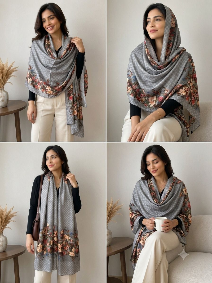 srsarscarfs Embellished Viscose Women Grey Fancy Scarf-picture-10