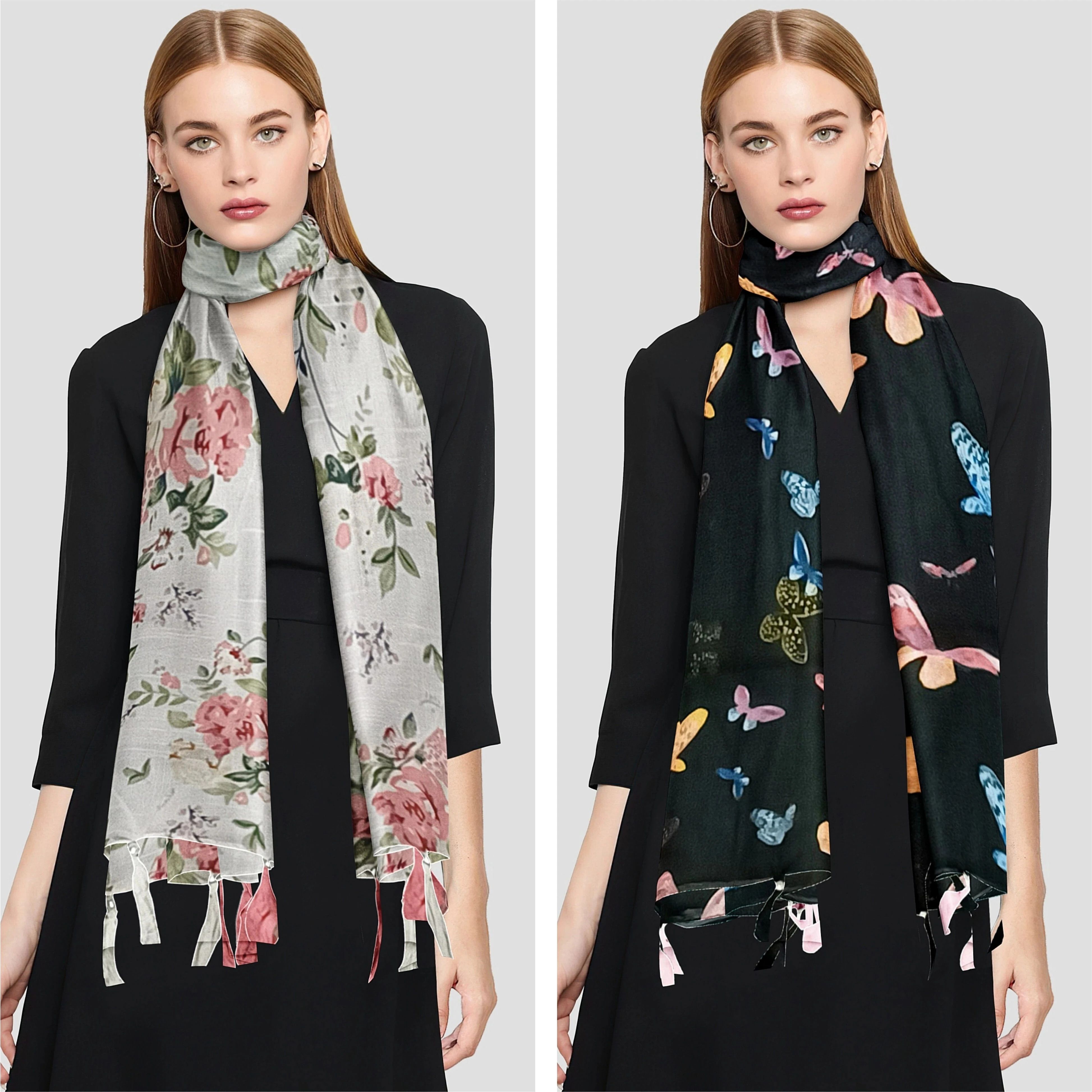 poshampaa Printed Chiffon Women Multicolor Scarf, Fancy Scarf, Stole-picture-13