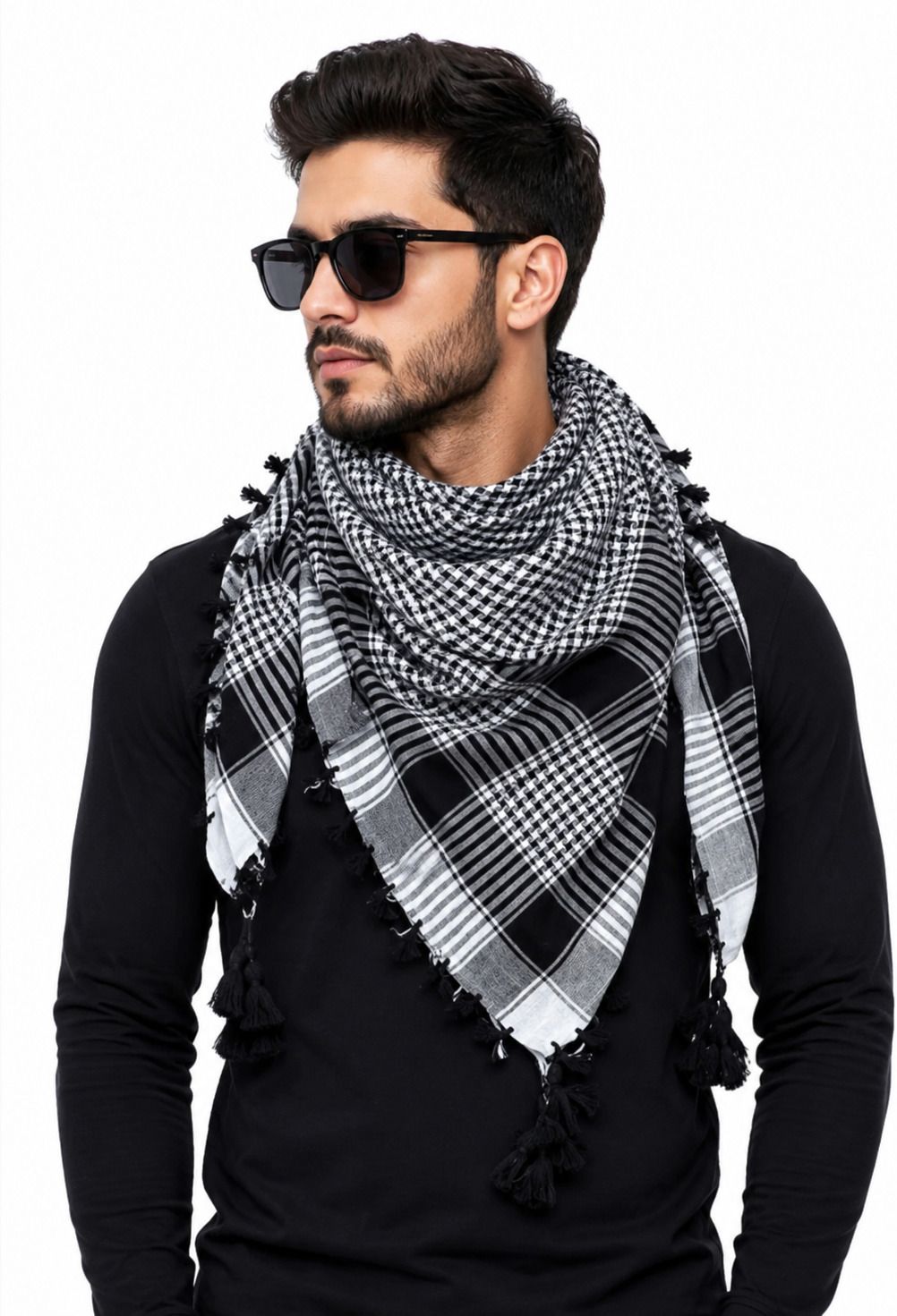 mrym Checkered Viscose Men Black, White Fancy Scarf, Scarf-picture-47