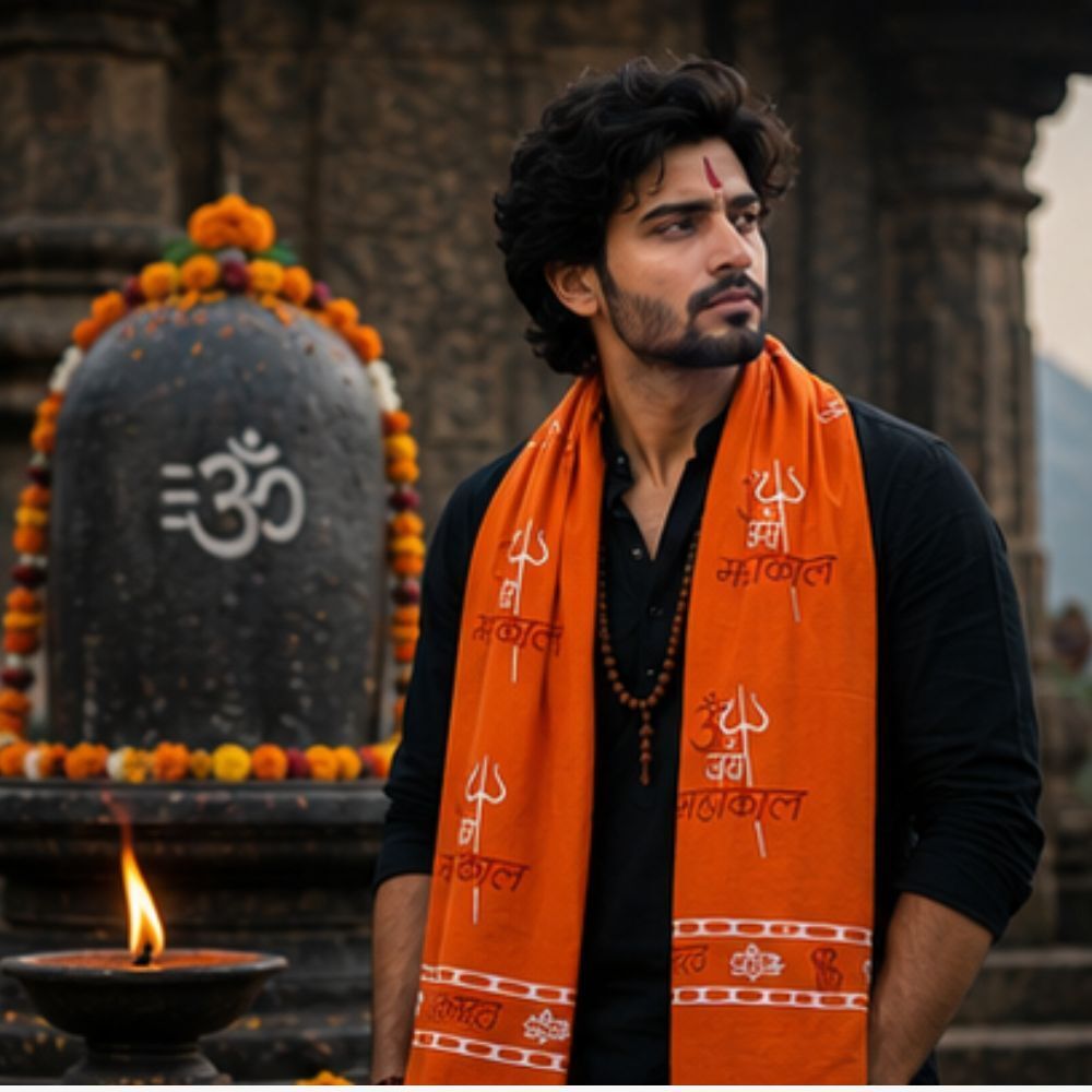 fabricium Printed, Self Design Pure Cotton Men Orange Scarf, Stole-picture-35