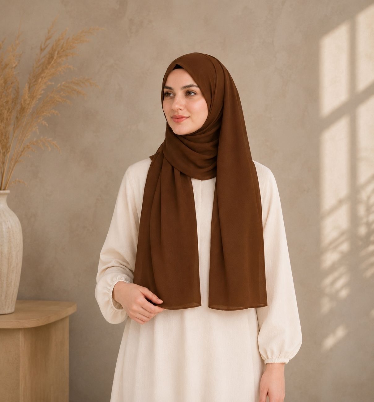 velixa store Solid Chiffon Women Brown Stole-picture-19