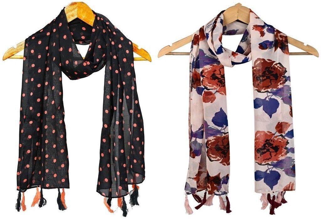 Printed Chiffon Women Multicolor Scarf, Stole, Fancy Scarf-image-36